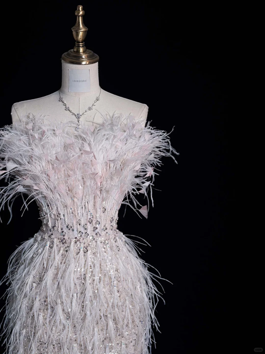 Gorgeous Strapless Mermaid Sequins Feathers Evening Party Dress Birthday Outfits, DP5260