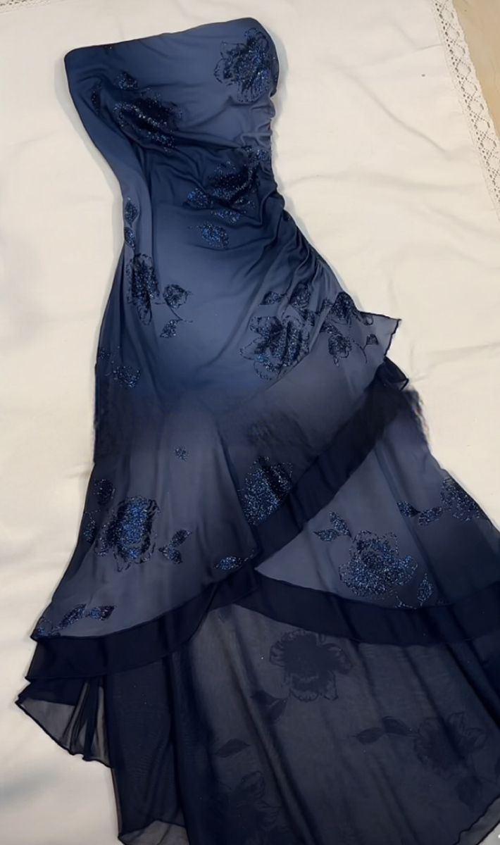 Robe de soirée longue en mousseline de soie, style vintage, sans bretelles, bleu marine, DP3893