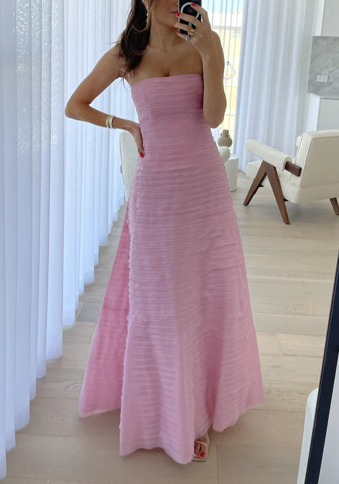 Light Blue Strapless A-Line Long Party Dress Wedding Guest Dress, DP3381