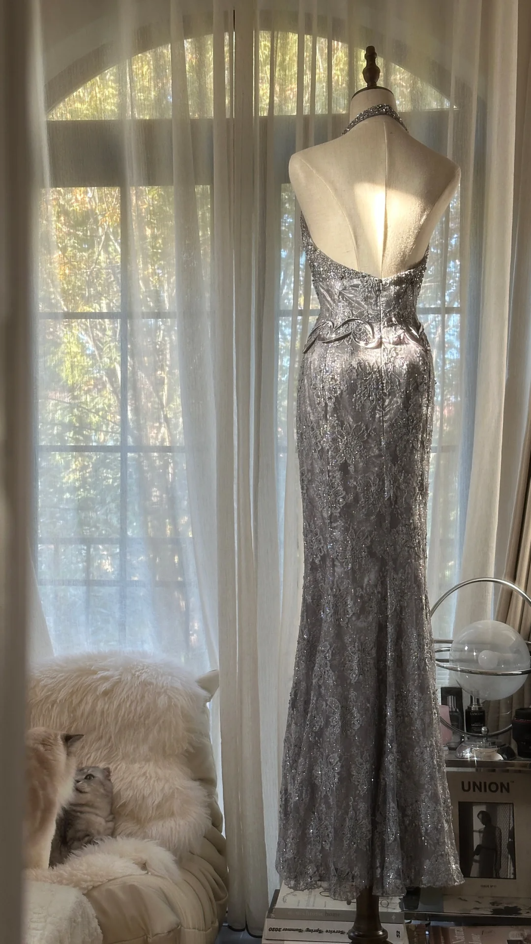 Vintage Silvery V-neck Sparkling Sequin Design Romantic Chiffon Evening Dress Prom Dress DP6015