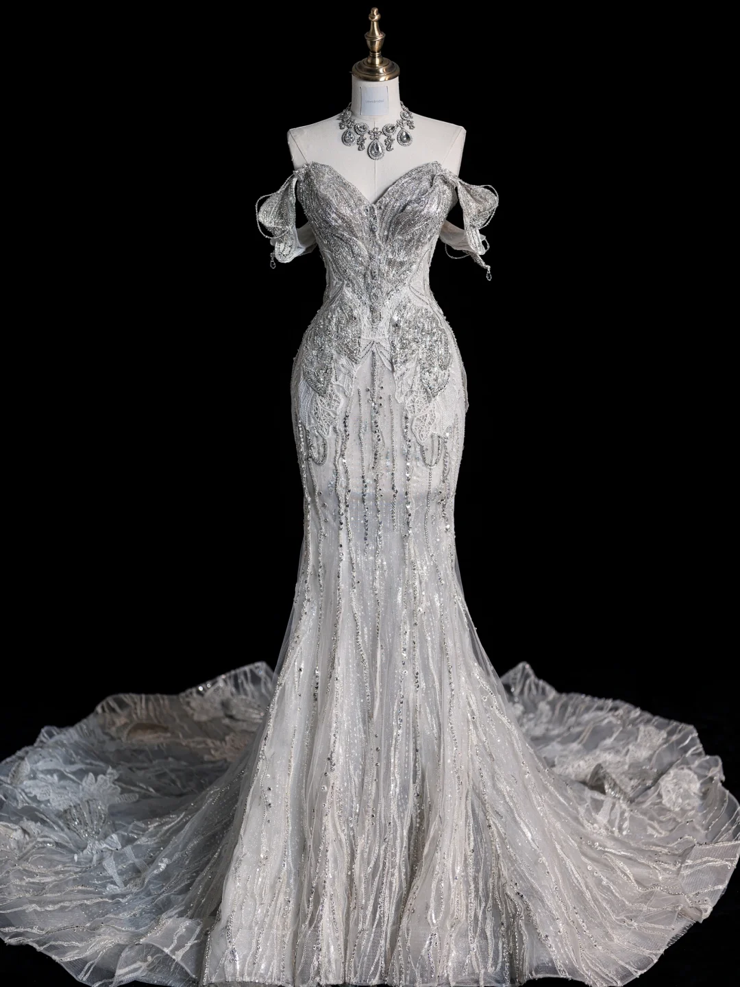 Gorgeous Off Shoulder Mermaid Beading Evening Party Dress Birthday Outfits, DP5261