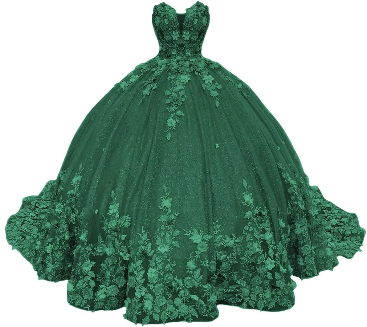 Green Elegant Floral Sweetheart Tulle Ball Gowns Quinceanera Dress with Appliques,DP727