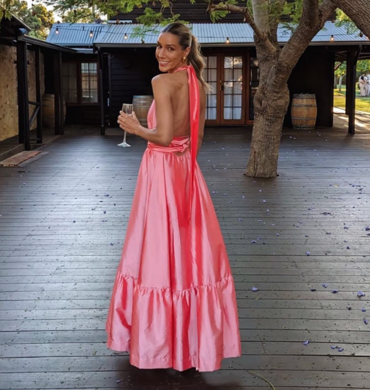 Pink Halter Backless Satin Sweet Long Party Dress, DP2198