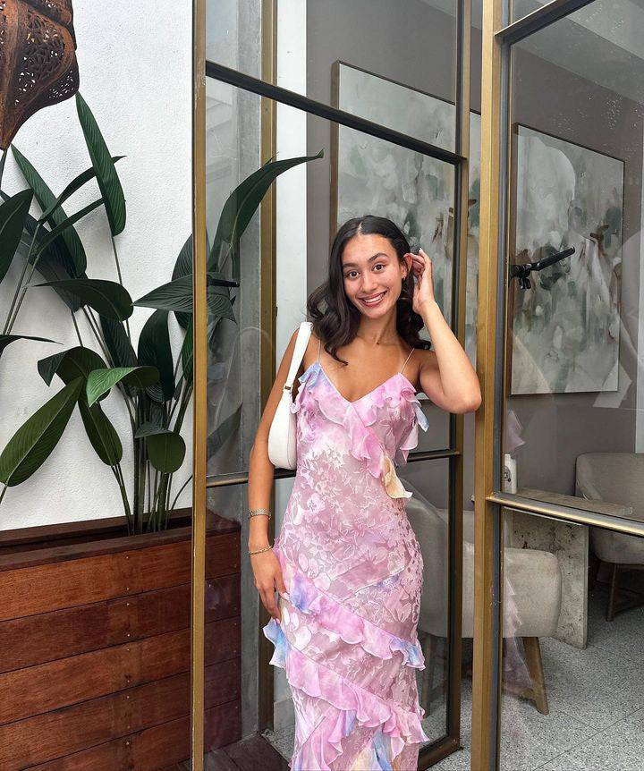 Pink Spaghetti Straps Backless Ruffles Long Prom Dress,DP1757