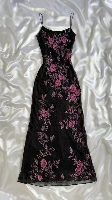 Sexy Schwarzes Blumen Perlenbesetztes Vintage Charmantes Langes Partykleid, DP2519