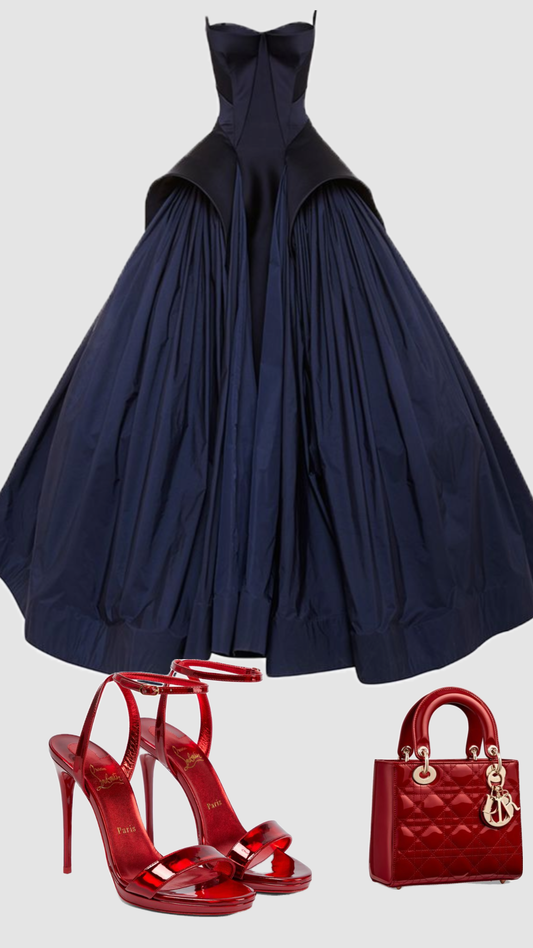 Robe de soirée longue en satin bleu marine à bretelles, coupe trapèze, DP3810