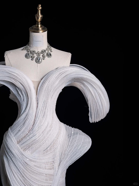 Superbe robe de soirée longue blanche à épaules dénudées et perles, tenue d'anniversaire, DP5264