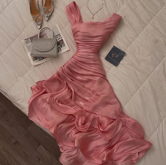 Beautiful Pink Sleeveless Ruffles Simple Party Dress Cocktail Dress, DP4475