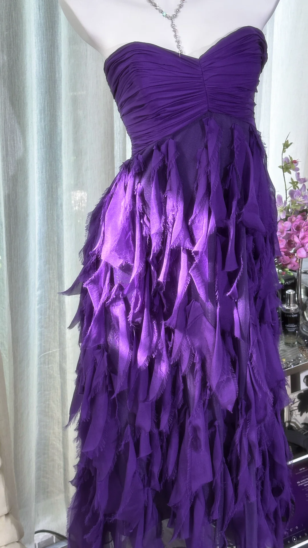 Elegant Purple Sweetheart Strapless Romantic A-Line Chiffon Tiered Evening Dress Prom Dresses DP6143