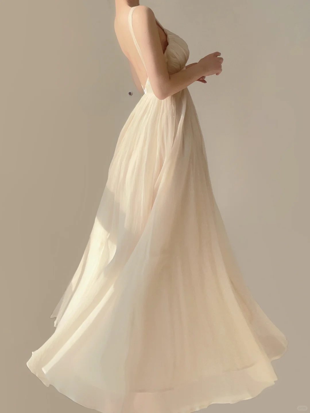 Elegant Ivory Straps A-Line Chiffon Backless Long Party Dress Birthday Outfits, DP5389