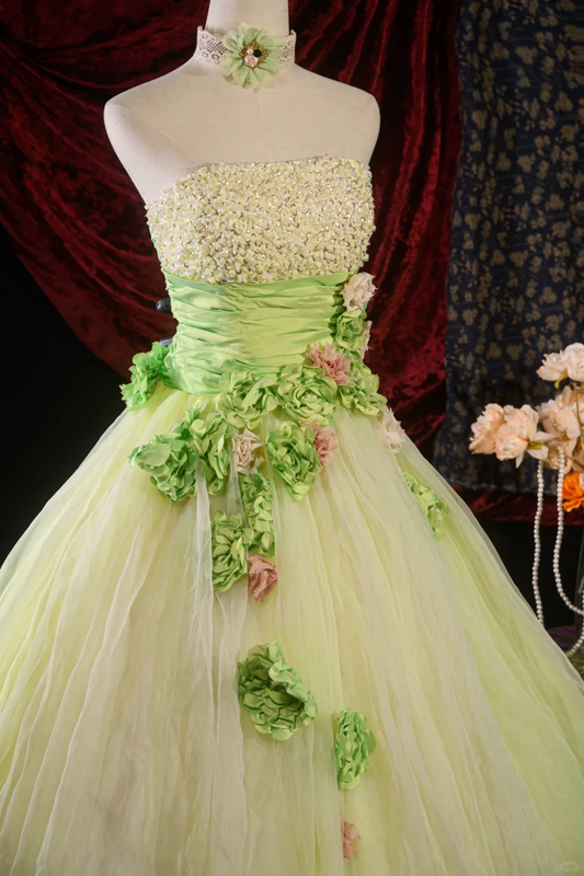 Gorgeous Mint Green Strapless Sequin 3D Flower Sweet 16 Quinceanera Ball Gown DP7417