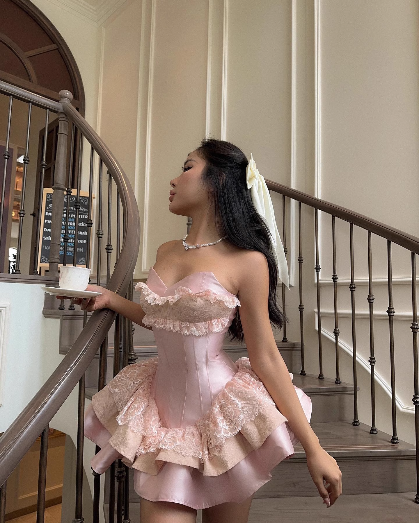 Rosa Herzausschnitt A-Linie Spitze Satin Prinzessin Homecoming Kleid Mini Geburtstag Outfits DP3871