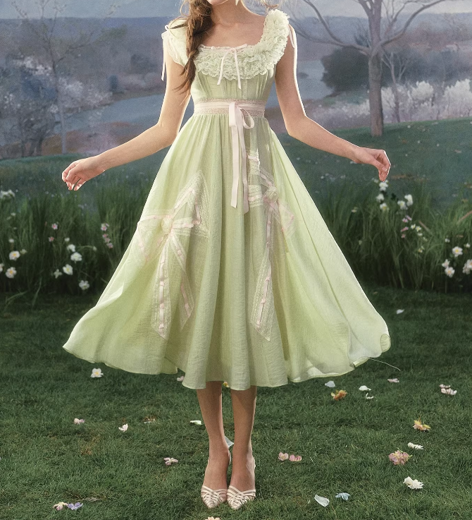 slim fit dress slacks Vintage Mint Green Lace Trim Midi Prom Dress Pink Bows Evening Gown DP –  DSProm