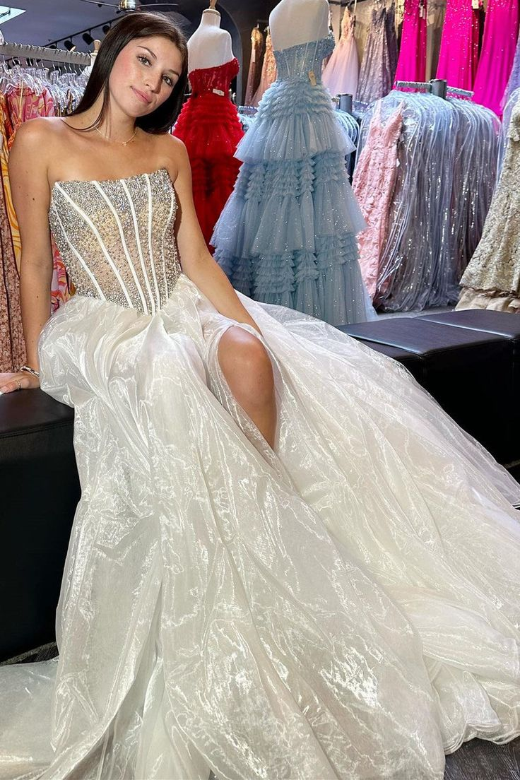 Robe de bal en organza sans bretelles, coupe trapèze, blush, DP080