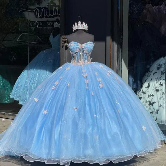 Cute Blue Sweetheart Applique Sweet 16 Quinceanera A-Line Prom Dress Birthday Dress Evening Dress Ball Gown DP6522