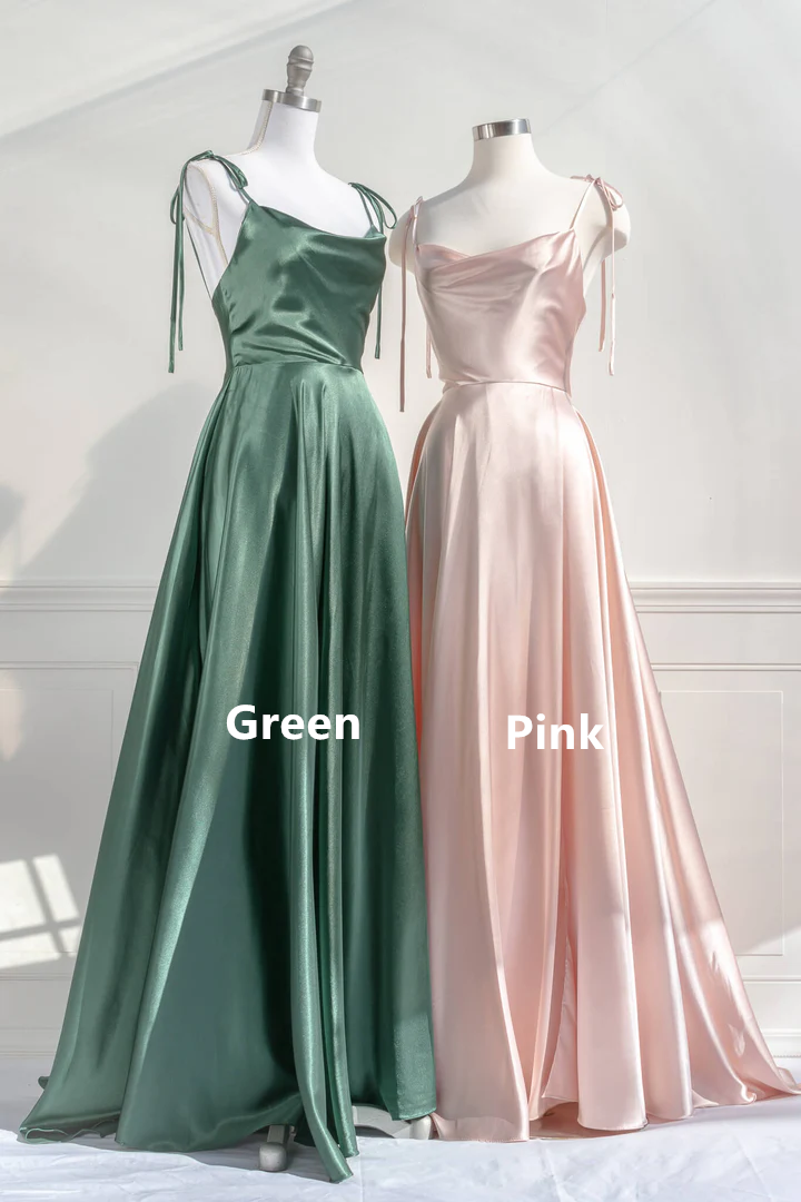 Grünes Satin A-Linie Langes Partykleid Brautjungfernkleid, DP2956