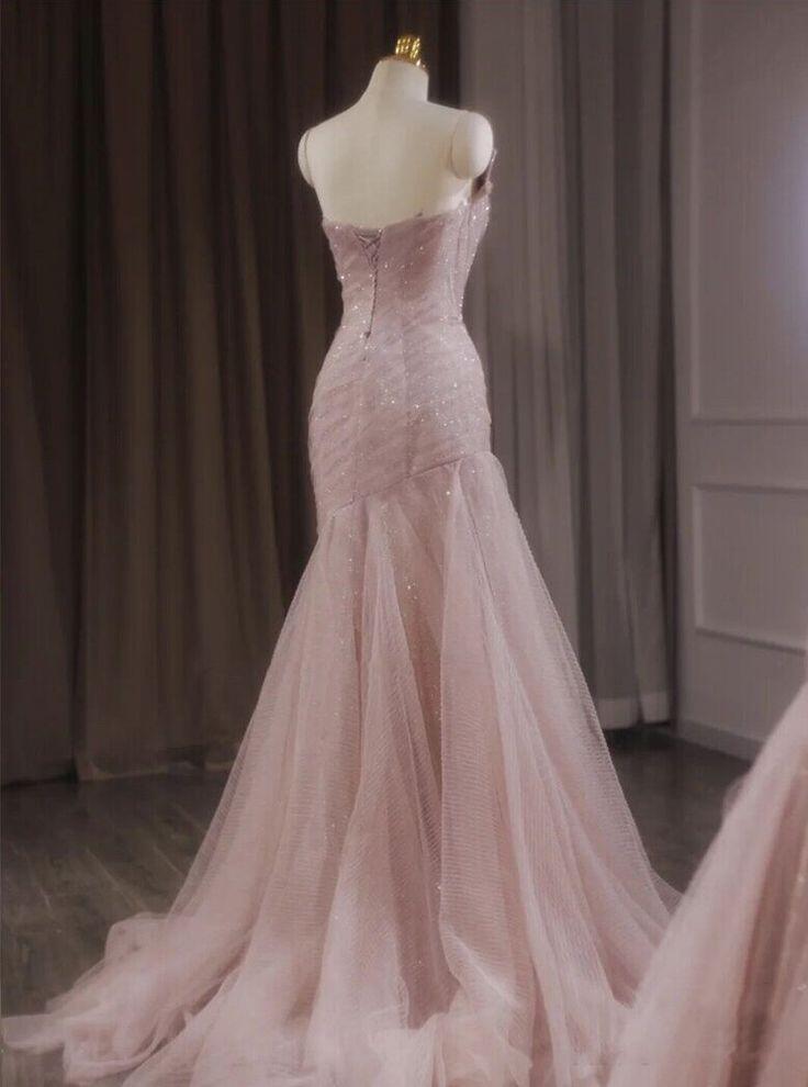 Rosa Träger Tüll Meerjungfrau Wunderschönes langes Partykleid Abendkleid, DP3165