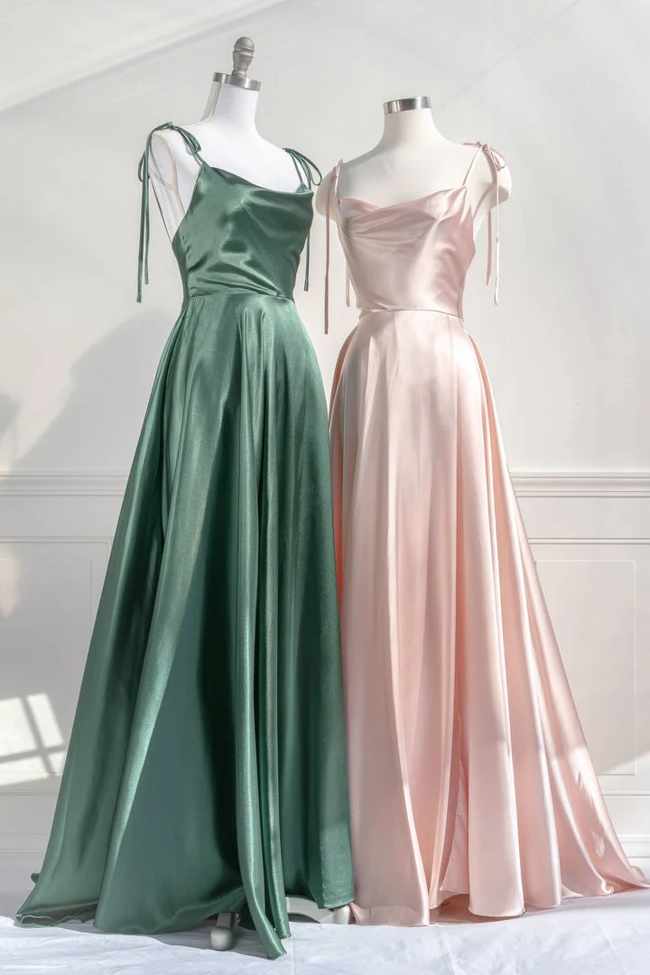 Grünes Satin A-Linie Langes Partykleid Brautjungfernkleid, DP2956