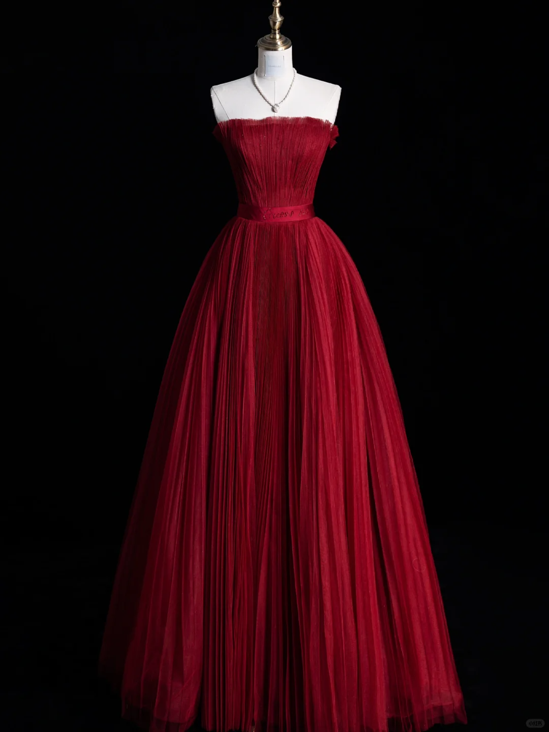 Weinrotes trägerloses A-Linien-Tüll-Abendkleid, langes Partykleid, Geburtstagsoutfit, DP5113