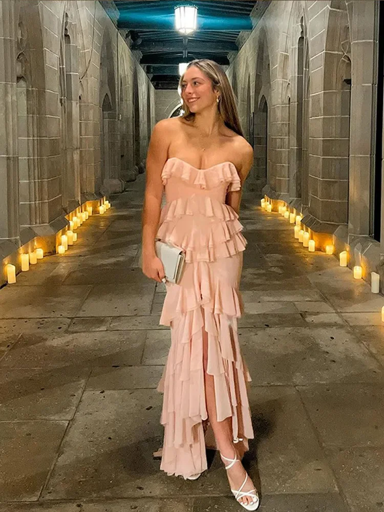 Rosa Herzausschnitt Etuikleid Langes Partykleid Hochzeitsgastkleid, DP3584