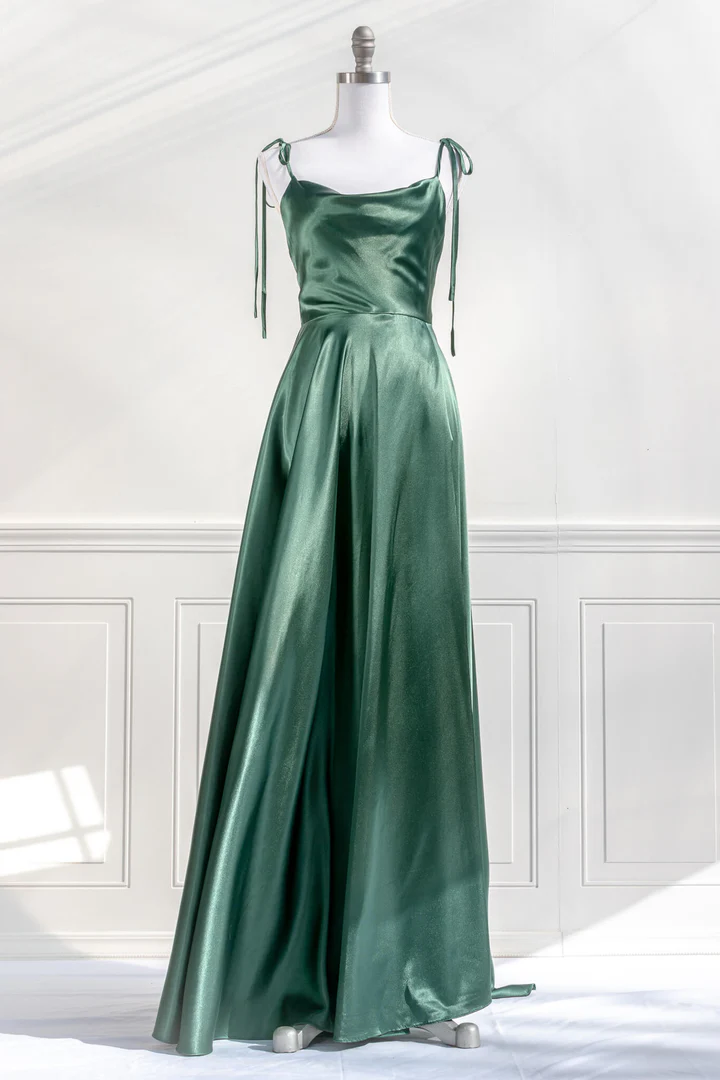 Grünes Satin A-Linie Langes Partykleid Brautjungfernkleid, DP2956