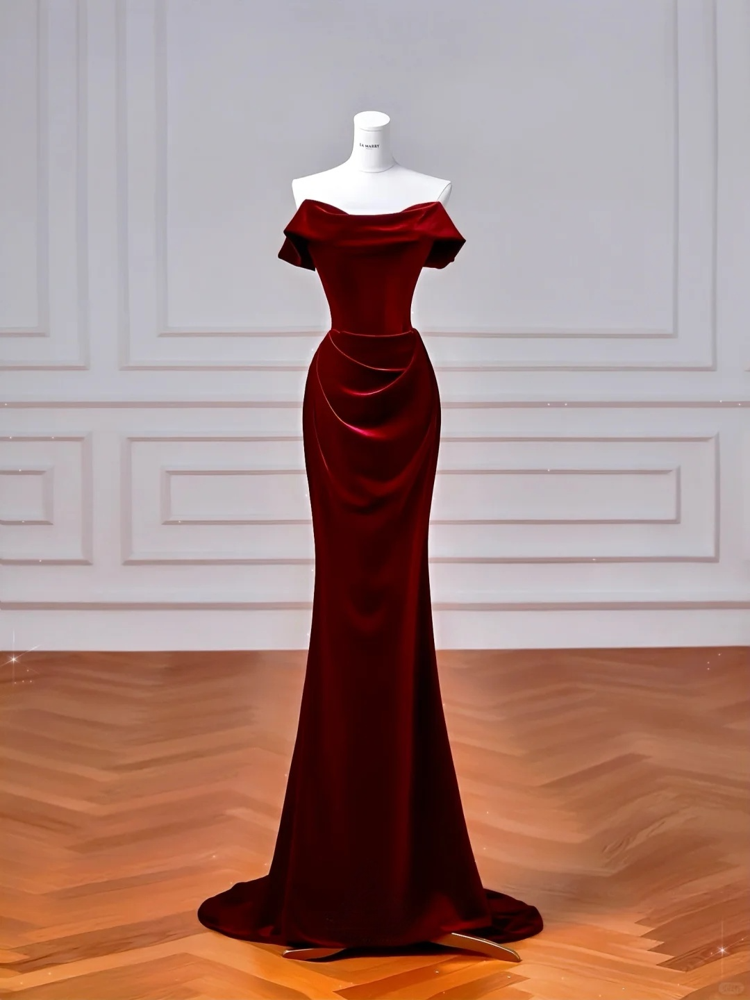 Elegant Off Shoulder Burgundy Mermaid Long Party Dress Birthday Outfits, DP5169