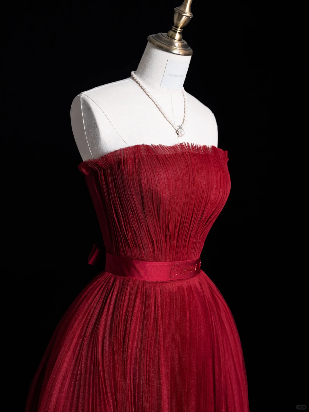 Weinrotes trägerloses A-Linien-Tüll-Abendkleid, langes Partykleid, Geburtstagsoutfit, DP5113