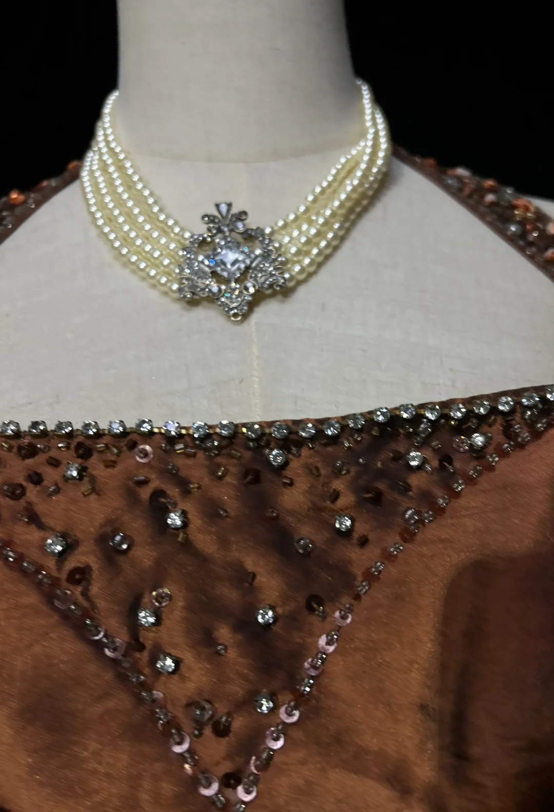 Brown Halter Neck Mermaid Beaded Satin Long Formal Prom Dress Evening Dress, DP5323