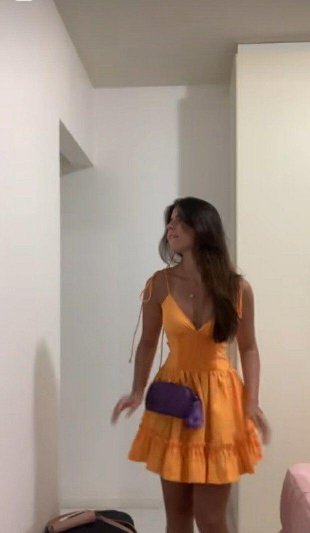 Oranges A-Linien-Minikleid mit Riemchen, süßes Sommerkleid, Homecoming-Kleid, DP3258