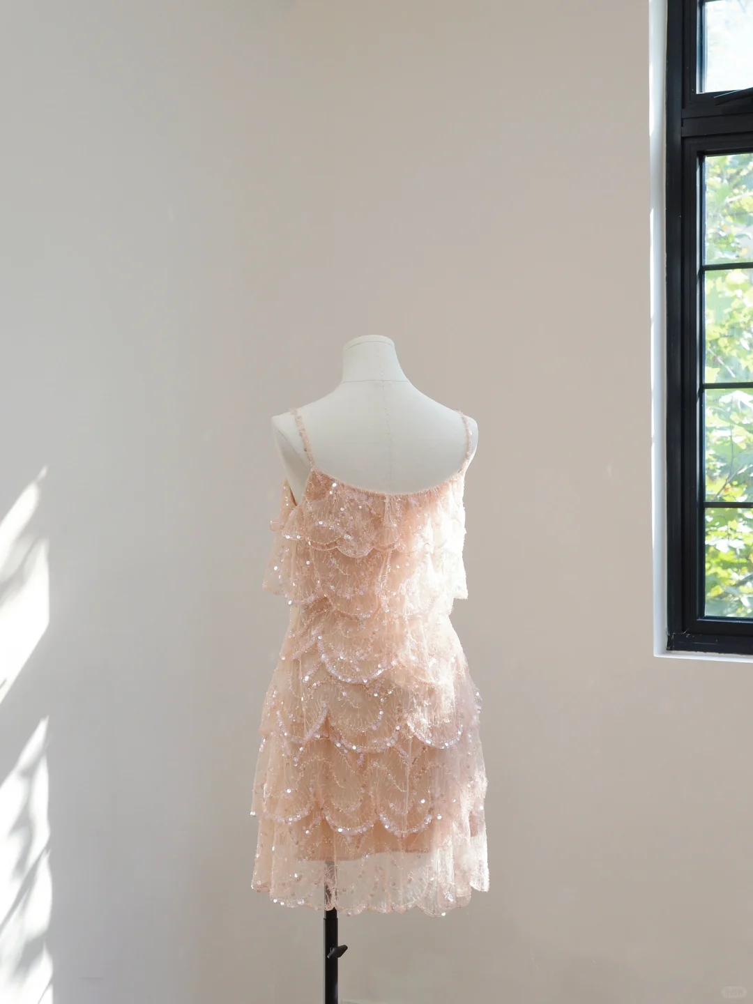 Light Pink Straps Lace Sequins Short Party Dress Mini Birthday Outfits, DP5162