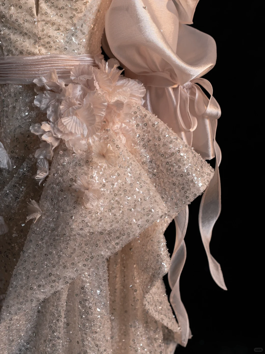 Jolie robe sirène rose à épaules dénudées et paillettes, tenue de soirée longue pour anniversaire, DP5221