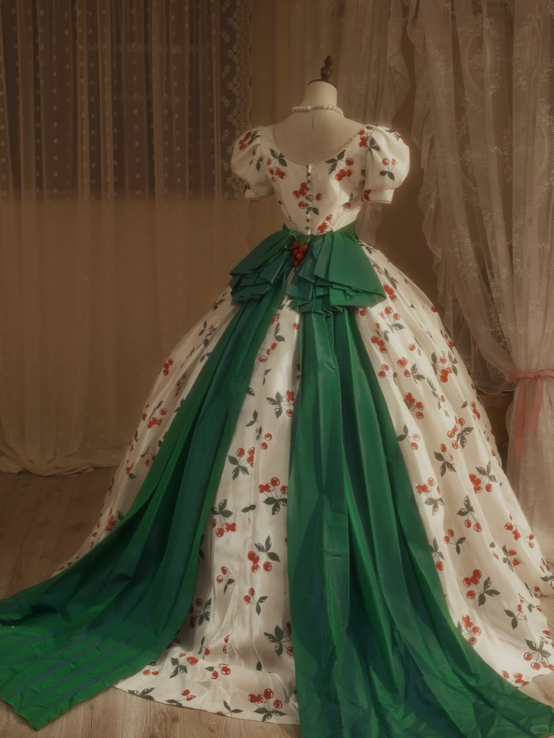 Süßes Quinceanera-Kleid mit Kirschen-Print in A-Linie, Geburtstags-Ballkleid, DP5153