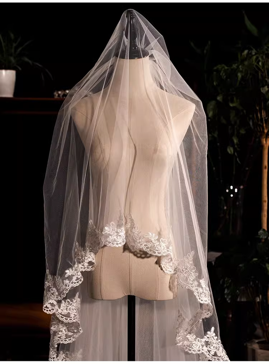 Extra Long Double-layer Bridal Veils Fairy Lace Luxury Veils Wedding Accessories, DP5296