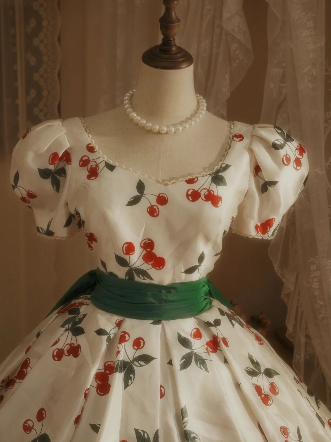 Süßes Quinceanera-Kleid mit Kirschen-Print in A-Linie, Geburtstags-Ballkleid, DP5153