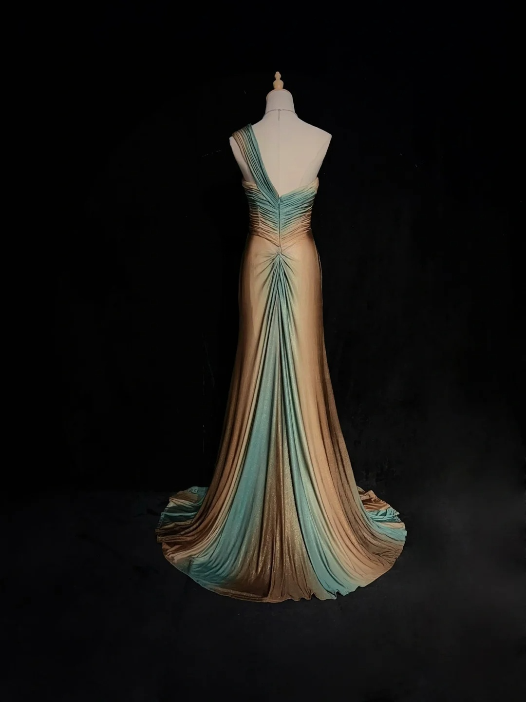 Neuankömmling Ombre One Shoulder Meerjungfrau Perlenbesetzt Vintage Langes Abendkleid, DP4881