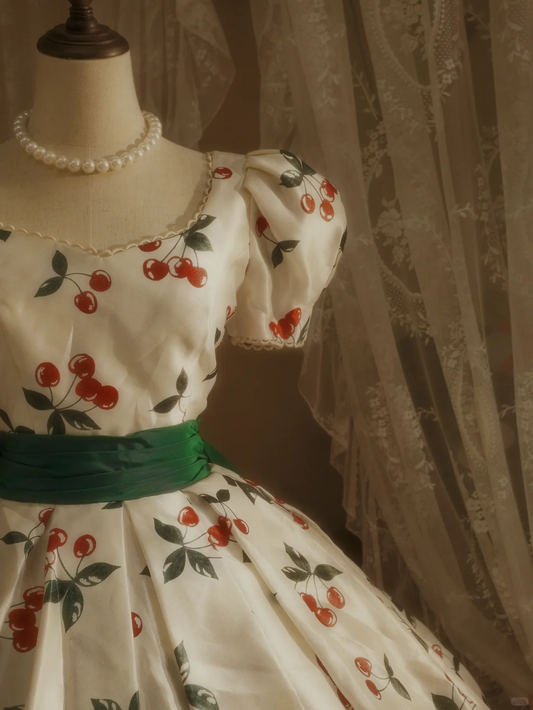 Lovely Cherries Printed A-Line Cute Quinceanera Dress Birthday Ball Gown, DP5153