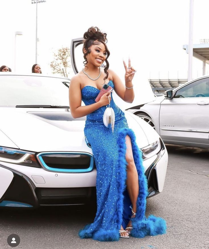 Royal Blue Strapless Mermaid Slit Prom Dress Evening Party Dress for Black Girl,DP438