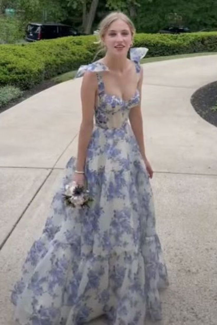 Robe de soirée longue en mousseline à imprimé floral, DS4103