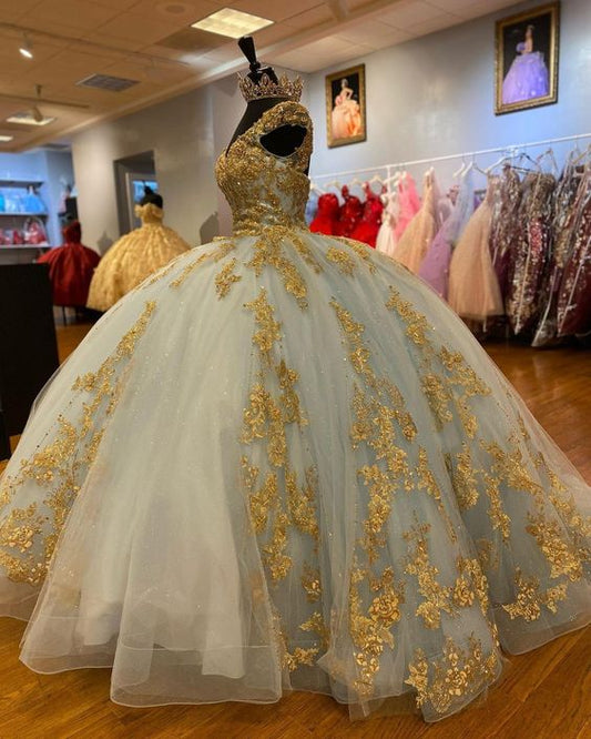 Gorgeous Sequin Applique V-neck Sweet 16 Quinceanera A-Line Prom Dress Birthday Dress Evening Dress Ball Gown DP6526