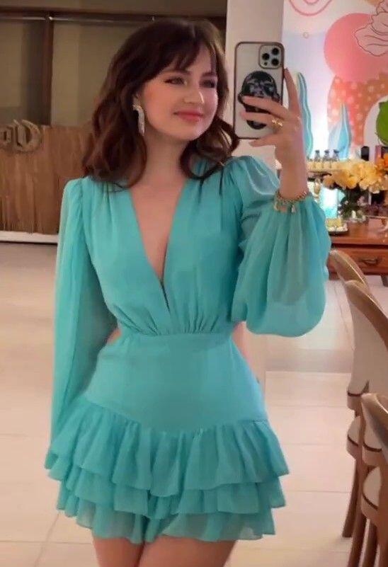 Blue V Neck Long Sleeves Short Party Dress Homecoming Dress, DP3365 DSProm Blue V Neck Long Sleeves Short Party Dress Homecoming Dress, DP3365 DSProm