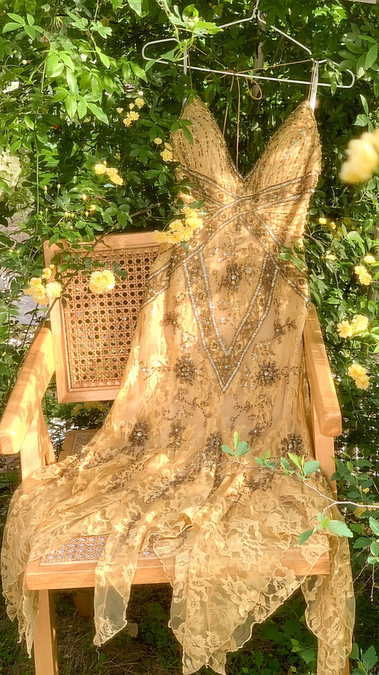 Robe de soirée vintage à paillettes et bretelles spaghetti, coupe trapèze, col en V, ourlet irrégulier, DP5790