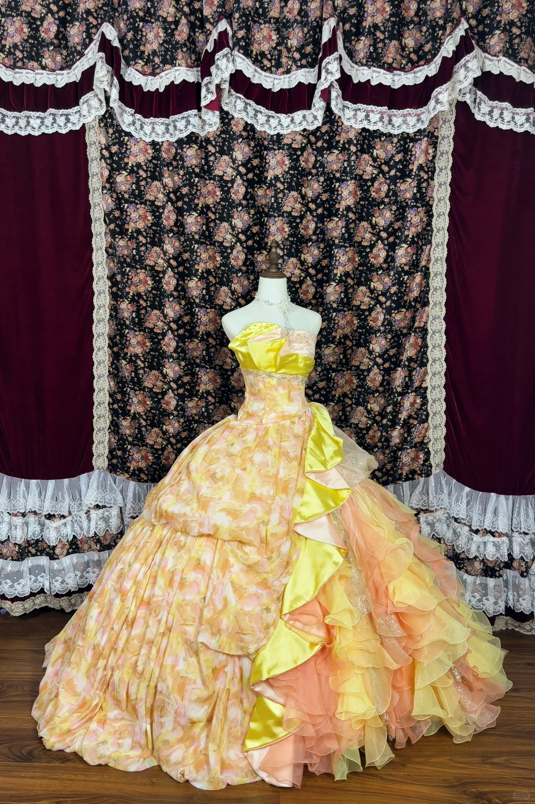 Elegant Floral Sweet 16 Quinceanera Strapless A-Line Floor-length Prom Dress Birthday Dress Evening Dress Ball Gown DP6424