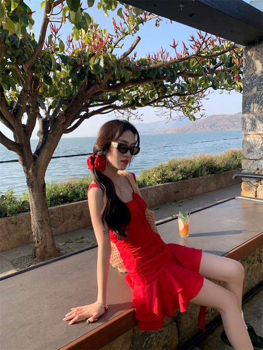 Vintage Red A-Line Tiered Homecoming Dress Party Dress Cocktail Dress DP6707