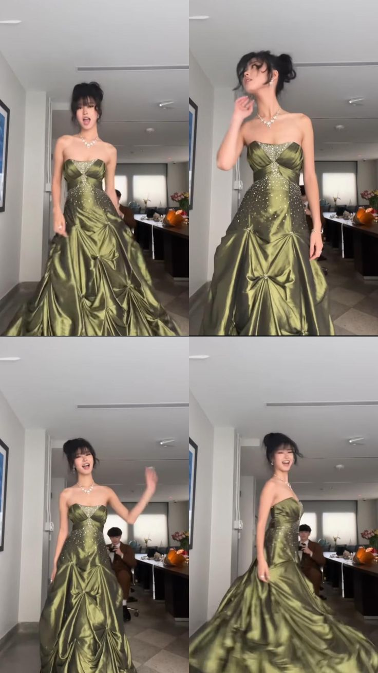 Gorgeous Strapless A-Line Vintage Green Evening Gown Birthday Outfits, DP3312
