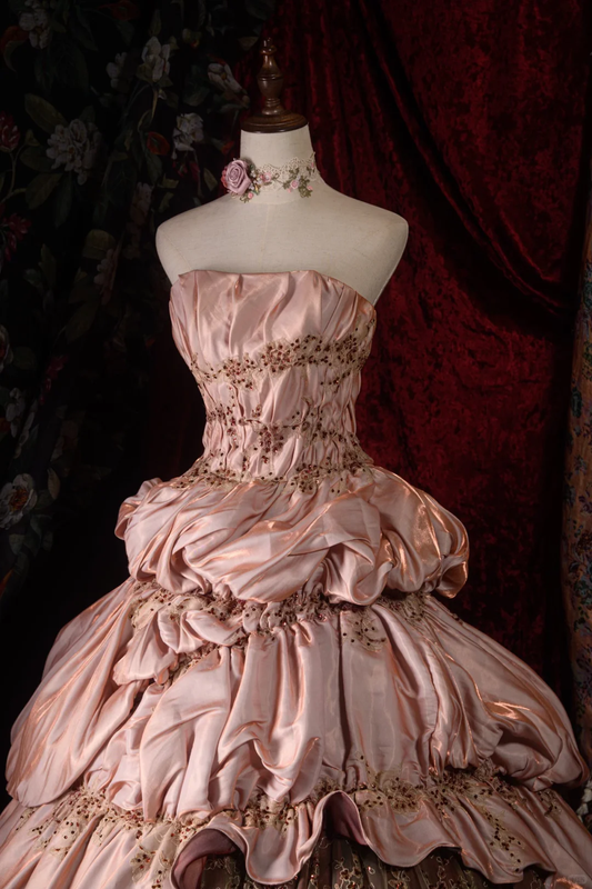 Vintage-Inspired Tiered Ruffle Strapless Beaded Sweet 16 Quinceanera Ball Gown DP7407