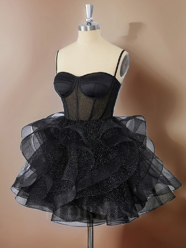 Black A-Line Straps Tulle Homecoming Dress Mini Party Dress, DP3031