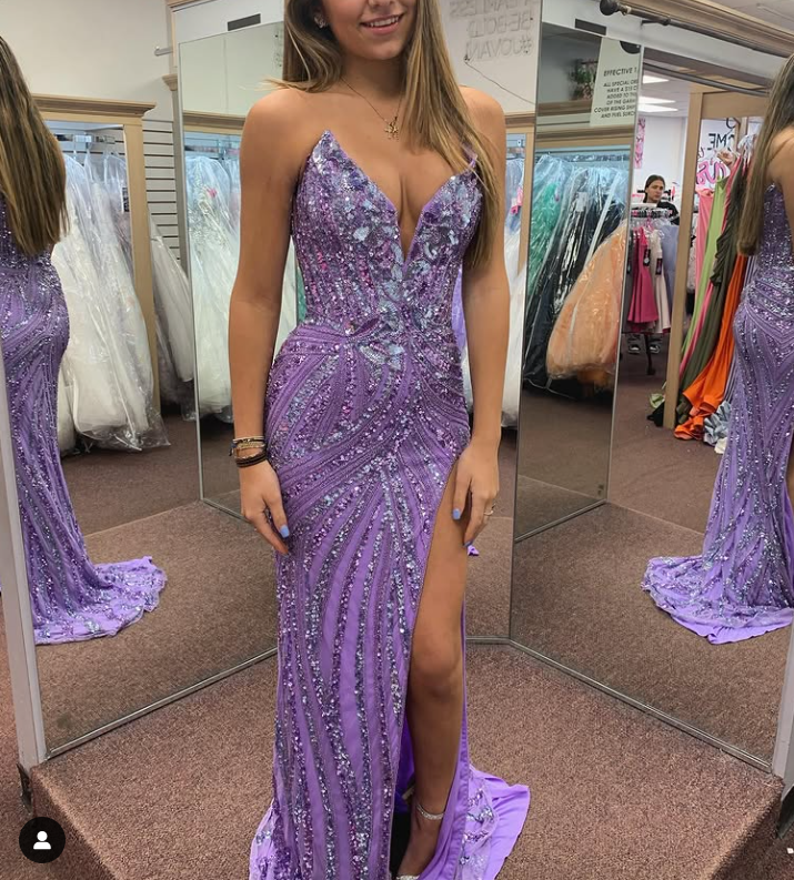 Blue Strapless Sequins Mermaid Long Prom Dress with Split, DP4117