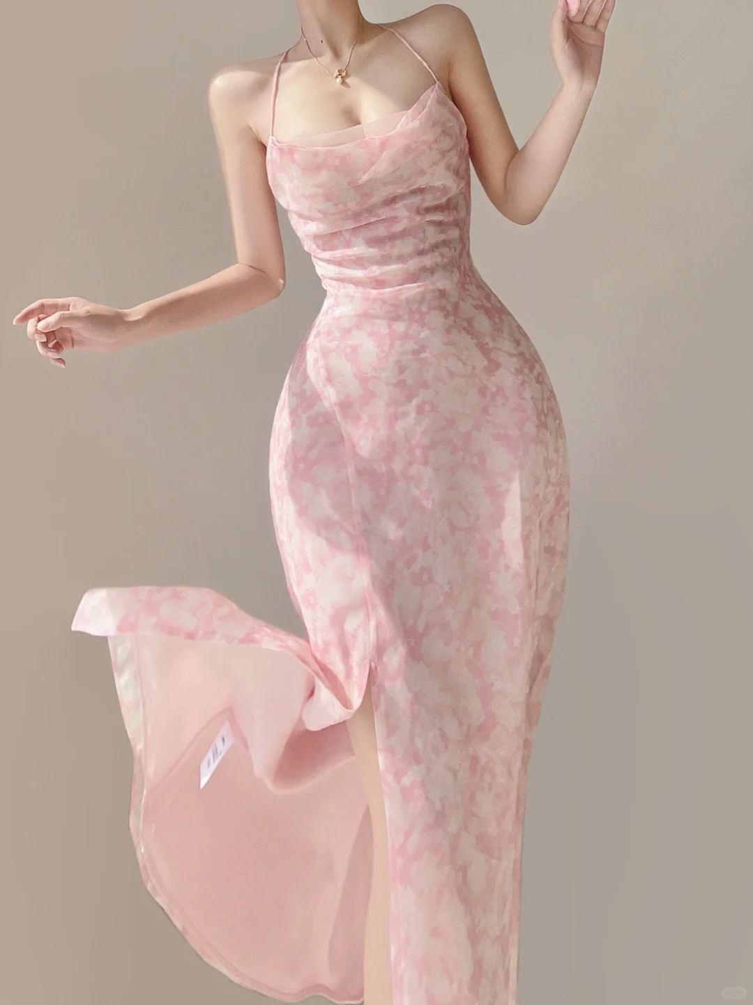 Elegant Pink Straps A-Line Chiffon Long Party Dress Wedding Guest Dress, DP5392