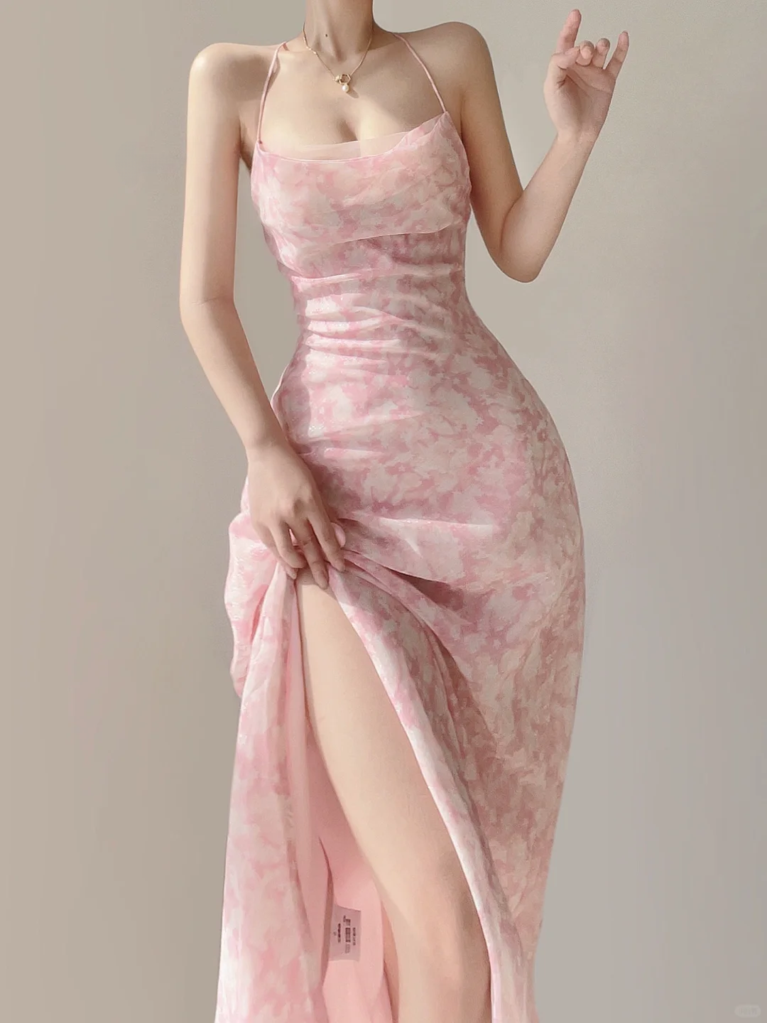 Elegant Pink Straps A-Line Chiffon Long Party Dress Wedding Guest Dress, DP5392
