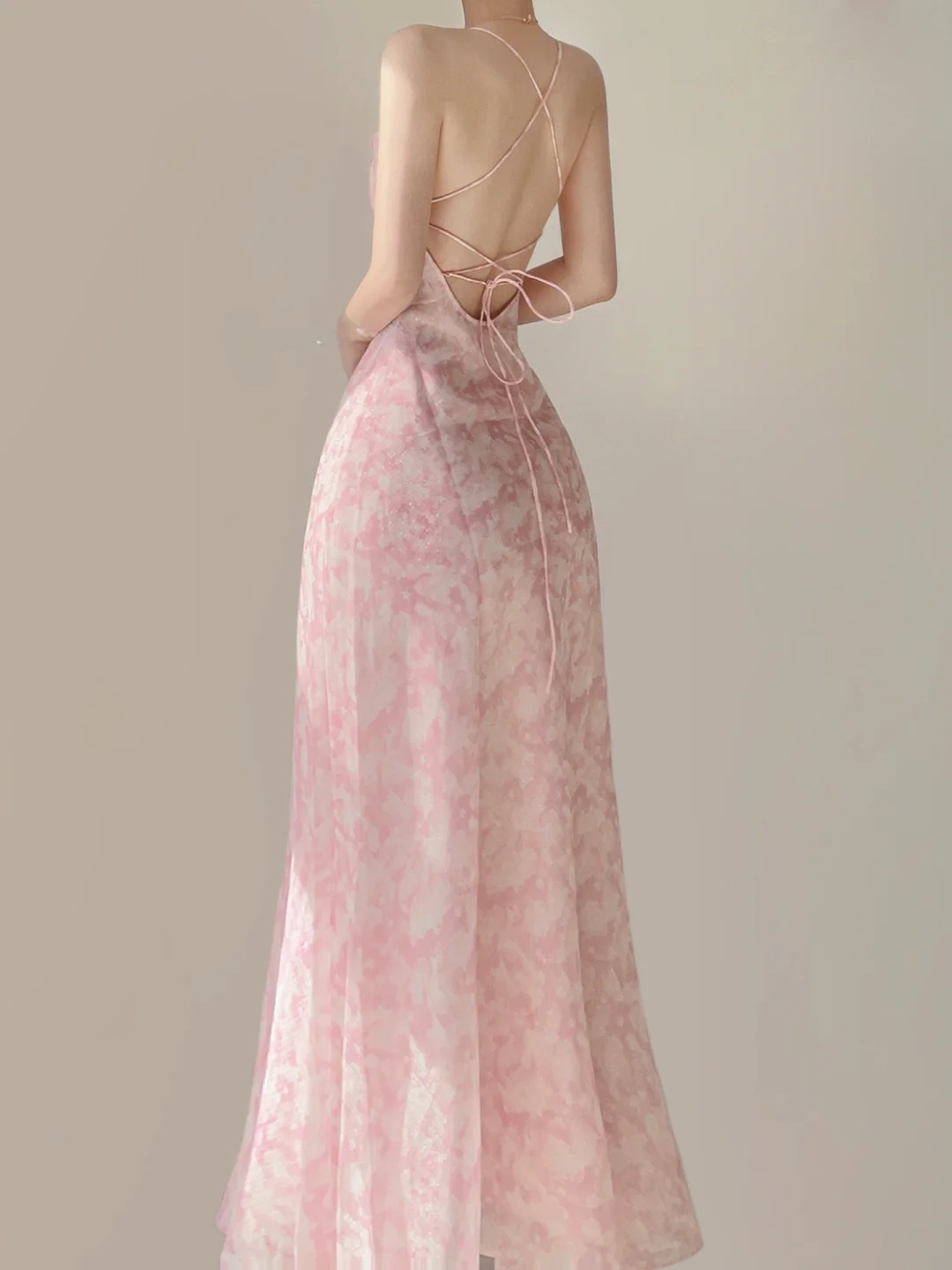 Elegant Pink Straps A-Line Chiffon Long Party Dress Wedding Guest Dress, DP5392